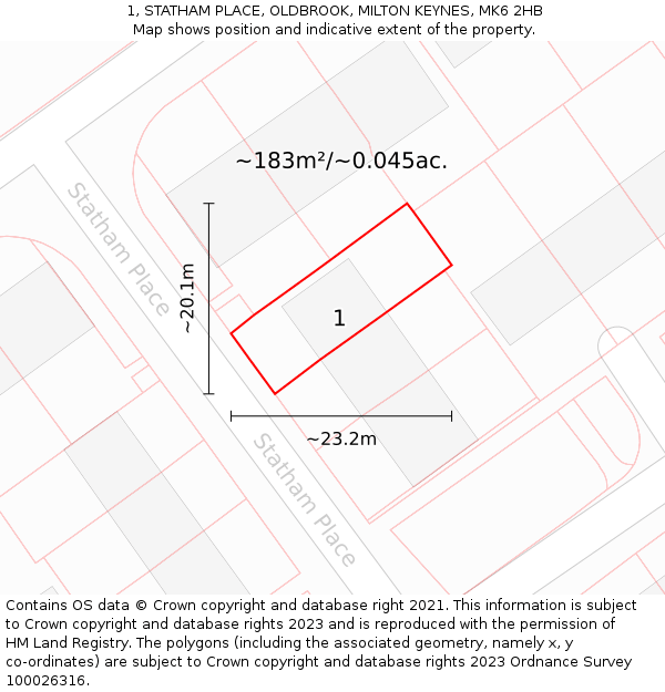 1, STATHAM PLACE, OLDBROOK, MILTON KEYNES, MK6 2HB: Plot and title map