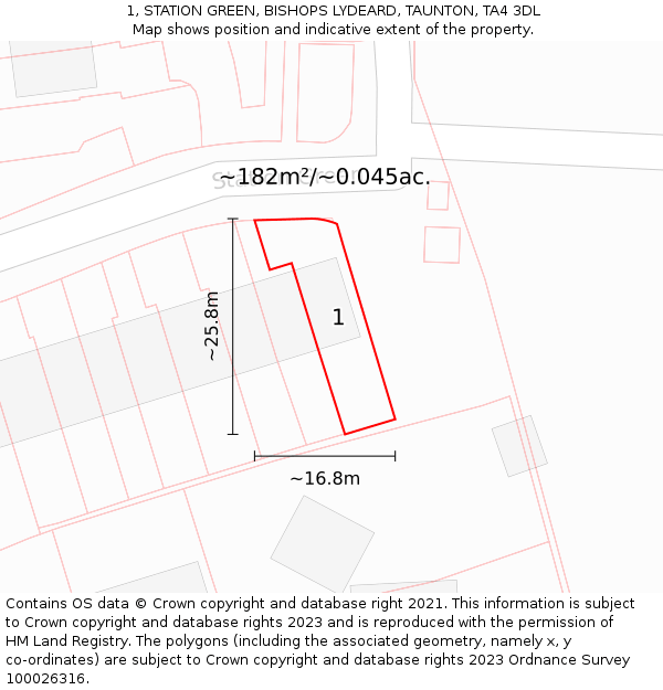 1, STATION GREEN, BISHOPS LYDEARD, TAUNTON, TA4 3DL: Plot and title map