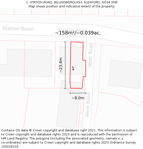 1, STATION ROAD, BILLINGBOROUGH, SLEAFORD, NG34 0NR: Plot and title map