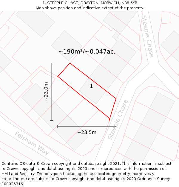 1, STEEPLE CHASE, DRAYTON, NORWICH, NR8 6YR: Plot and title map