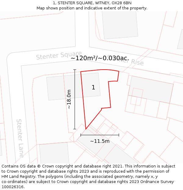 1, STENTER SQUARE, WITNEY, OX28 6BN: Plot and title map