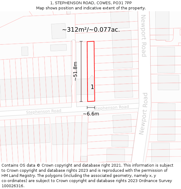 1, STEPHENSON ROAD, COWES, PO31 7PP: Plot and title map