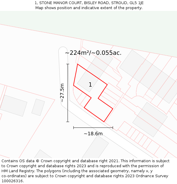 1, STONE MANOR COURT, BISLEY ROAD, STROUD, GL5 1JE: Plot and title map
