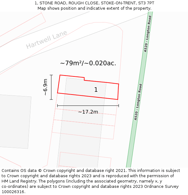 1, STONE ROAD, ROUGH CLOSE, STOKE-ON-TRENT, ST3 7PT: Plot and title map