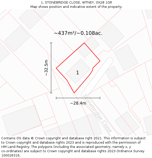 1, STONEBRIDGE CLOSE, WITNEY, OX28 1GR: Plot and title map