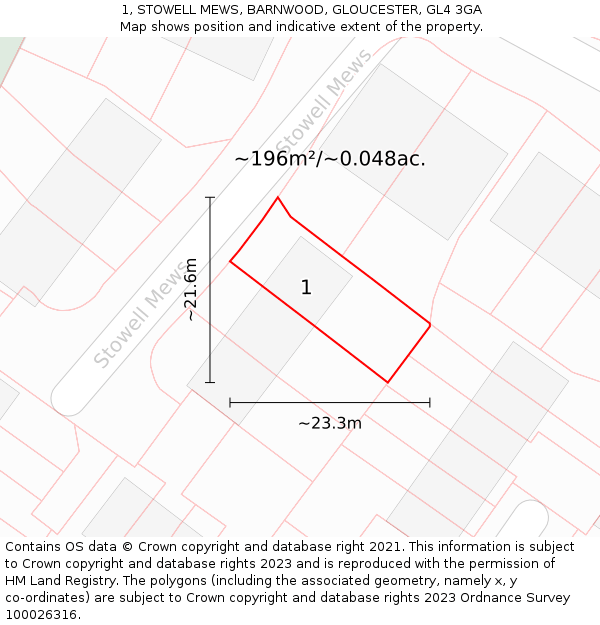 1, STOWELL MEWS, BARNWOOD, GLOUCESTER, GL4 3GA: Plot and title map
