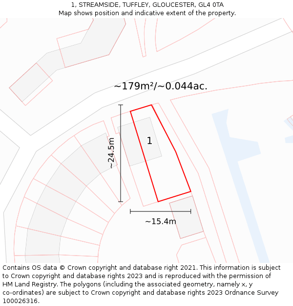 1, STREAMSIDE, TUFFLEY, GLOUCESTER, GL4 0TA: Plot and title map