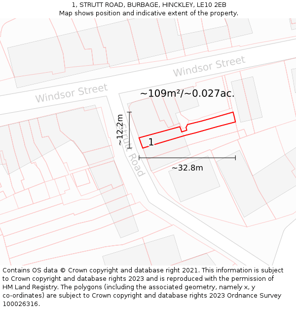 1, STRUTT ROAD, BURBAGE, HINCKLEY, LE10 2EB: Plot and title map