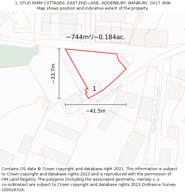 1, STUD FARM COTTAGES, EAST END LANE, ADDERBURY, BANBURY, OX17 3NW: Plot and title map