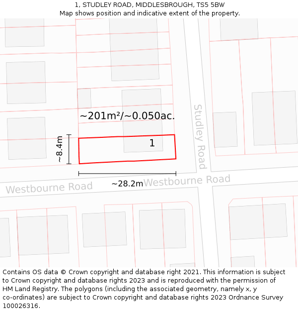 1, STUDLEY ROAD, MIDDLESBROUGH, TS5 5BW: Plot and title map