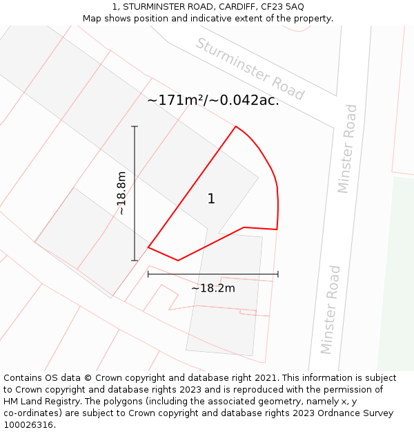 1, STURMINSTER ROAD, CARDIFF, CF23 5AQ: Plot and title map