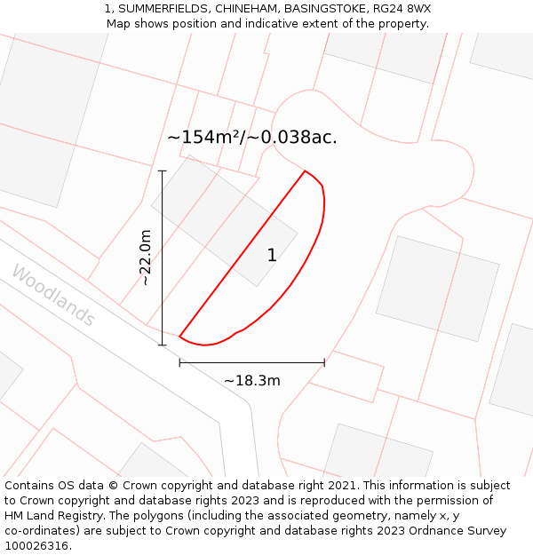 1, SUMMERFIELDS, CHINEHAM, BASINGSTOKE, RG24 8WX: Plot and title map