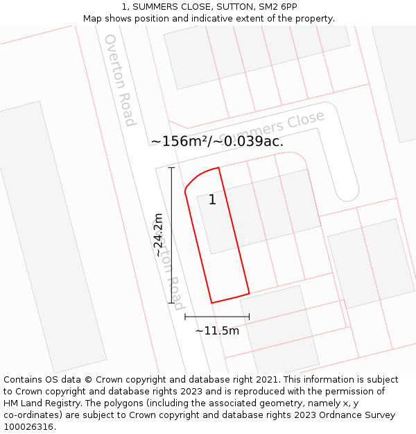 1, SUMMERS CLOSE, SUTTON, SM2 6PP: Plot and title map