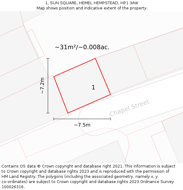 1, SUN SQUARE, HEMEL HEMPSTEAD, HP1 3AW: Plot and title map
