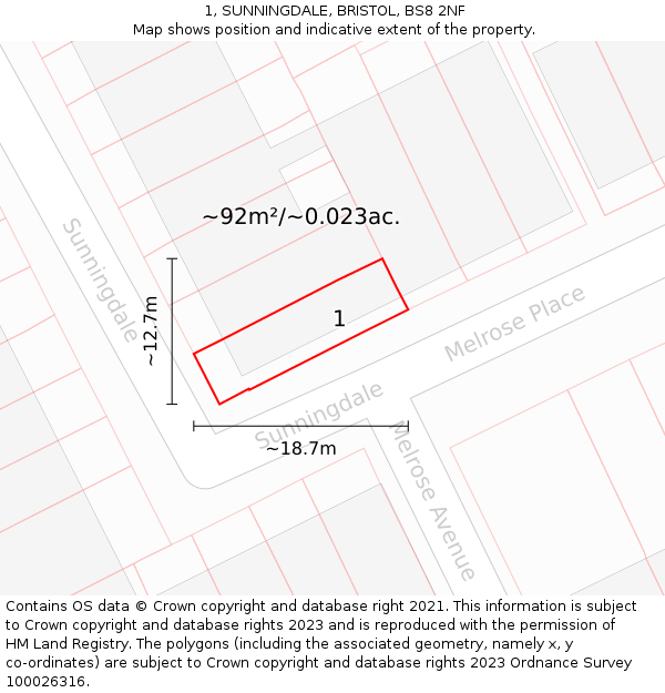 1, SUNNINGDALE, BRISTOL, BS8 2NF: Plot and title map