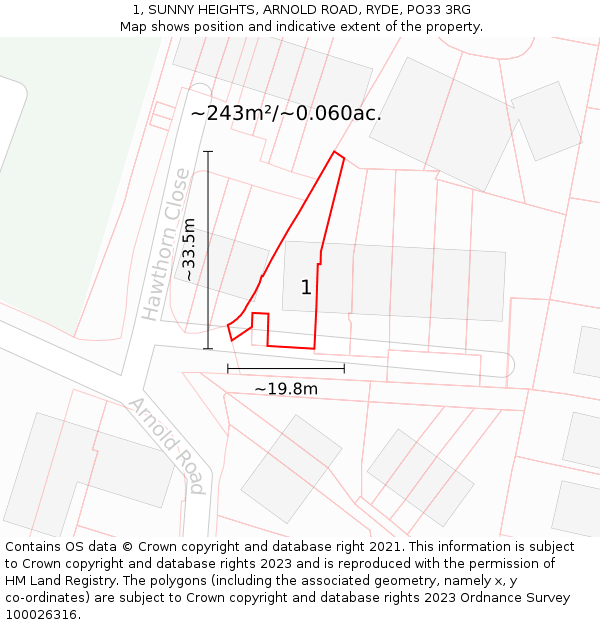 1, SUNNY HEIGHTS, ARNOLD ROAD, RYDE, PO33 3RG: Plot and title map