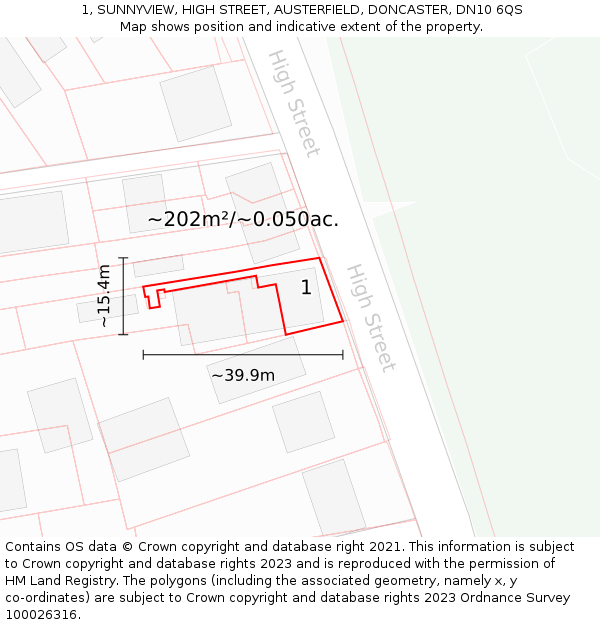 1, SUNNYVIEW, HIGH STREET, AUSTERFIELD, DONCASTER, DN10 6QS: Plot and title map