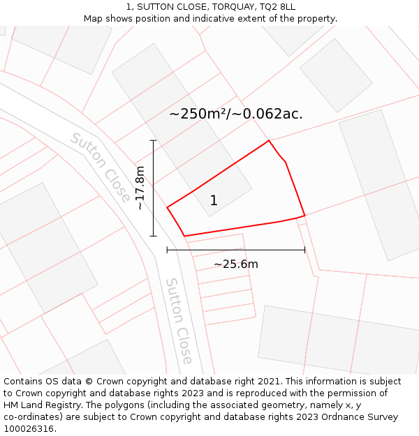 1, SUTTON CLOSE, TORQUAY, TQ2 8LL: Plot and title map