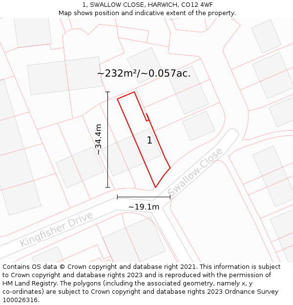1, SWALLOW CLOSE, HARWICH, CO12 4WF: Plot and title map