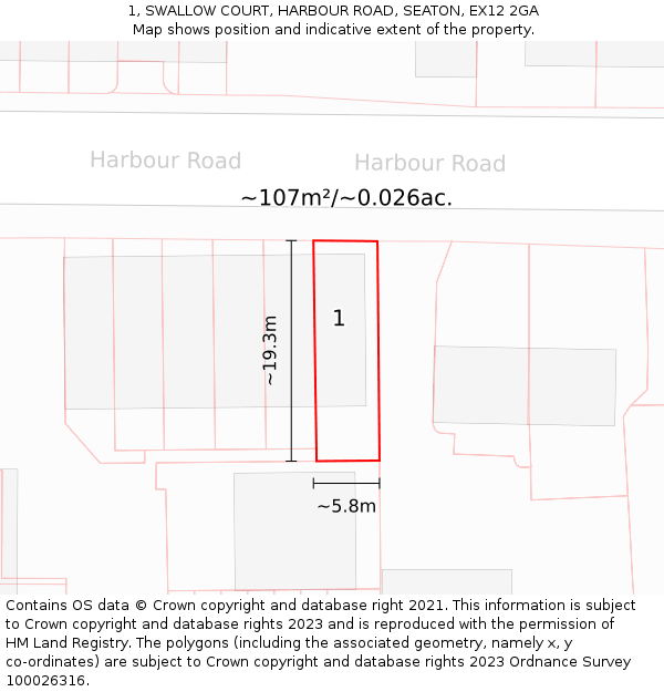 1, SWALLOW COURT, HARBOUR ROAD, SEATON, EX12 2GA: Plot and title map