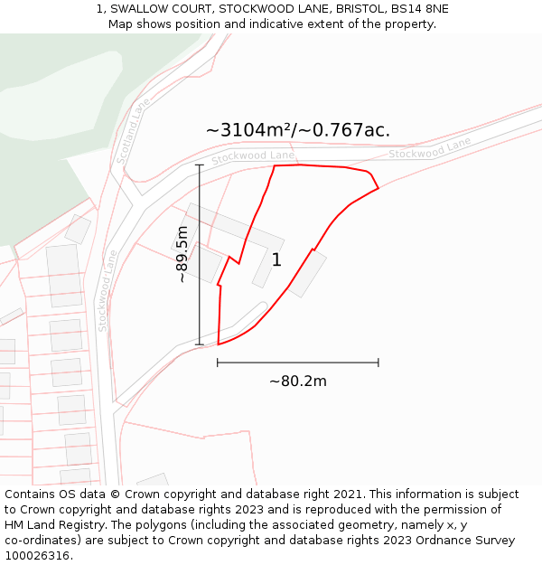 1, SWALLOW COURT, STOCKWOOD LANE, BRISTOL, BS14 8NE: Plot and title map