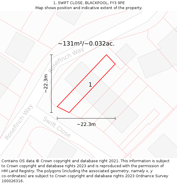 1, SWIFT CLOSE, BLACKPOOL, FY3 9PE: Plot and title map