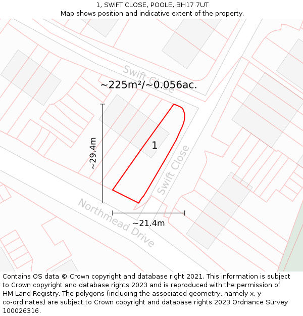 1, SWIFT CLOSE, POOLE, BH17 7UT: Plot and title map