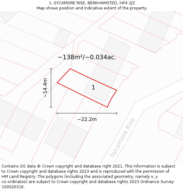 1, SYCAMORE RISE, BERKHAMSTED, HP4 2JZ: Plot and title map