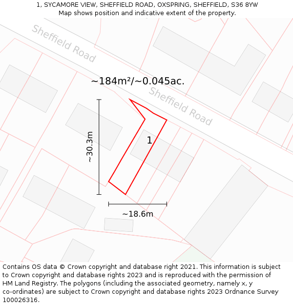 1, SYCAMORE VIEW, SHEFFIELD ROAD, OXSPRING, SHEFFIELD, S36 8YW: Plot and title map