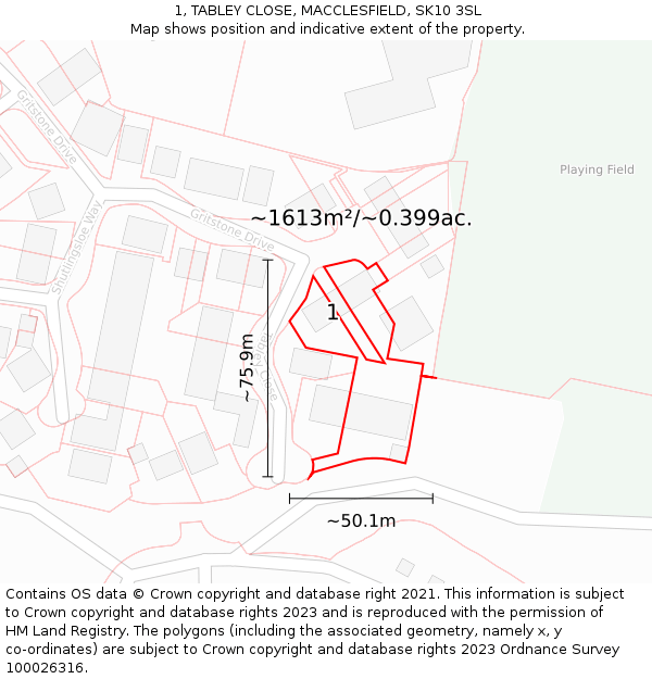 1, TABLEY CLOSE, MACCLESFIELD, SK10 3SL: Plot and title map