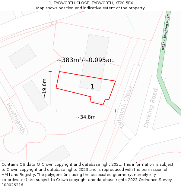 1, TADWORTH CLOSE, TADWORTH, KT20 5RX: Plot and title map