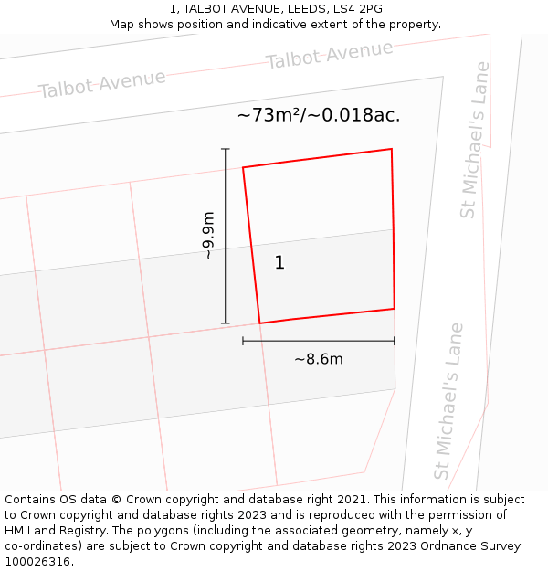 1, TALBOT AVENUE, LEEDS, LS4 2PG: Plot and title map