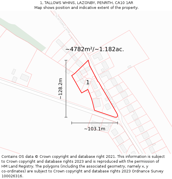 1, TALLOWS WHINS, LAZONBY, PENRITH, CA10 1AR: Plot and title map