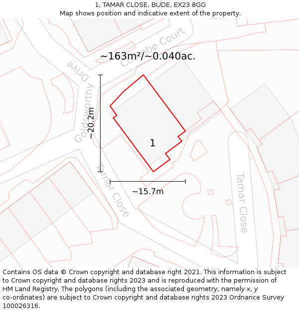 1, TAMAR CLOSE, BUDE, EX23 8GG: Plot and title map