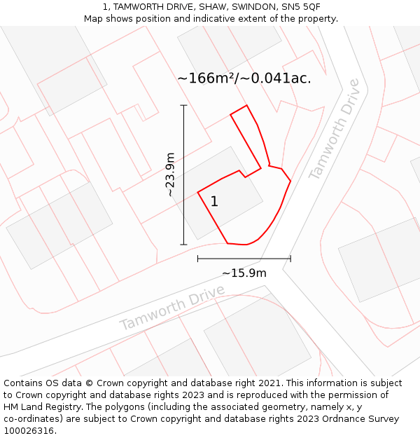 1, TAMWORTH DRIVE, SHAW, SWINDON, SN5 5QF: Plot and title map
