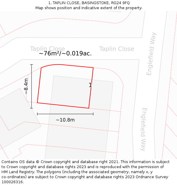 1, TAPLIN CLOSE, BASINGSTOKE, RG24 9FQ: Plot and title map