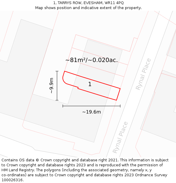 1, TARRYS ROW, EVESHAM, WR11 4PQ: Plot and title map