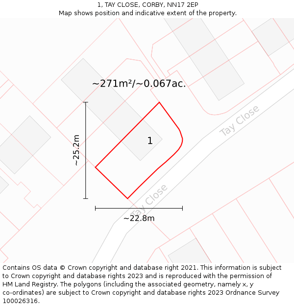 1, TAY CLOSE, CORBY, NN17 2EP: Plot and title map