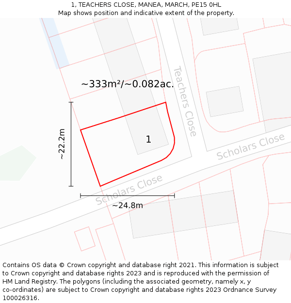 1, TEACHERS CLOSE, MANEA, MARCH, PE15 0HL: Plot and title map