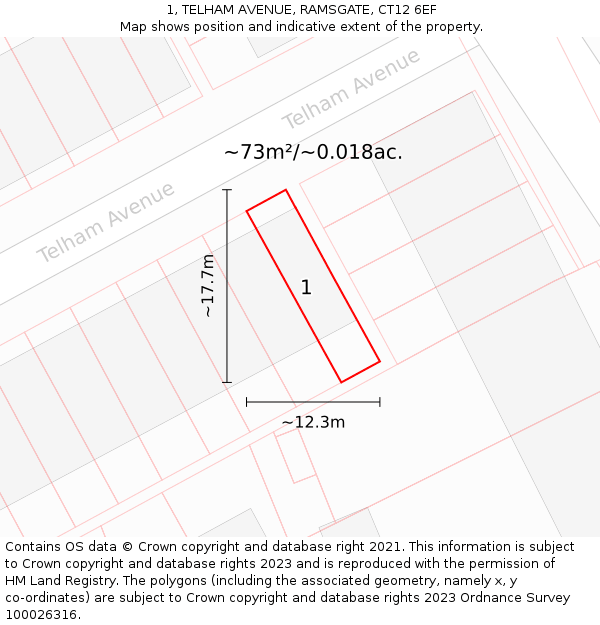 1, TELHAM AVENUE, RAMSGATE, CT12 6EF: Plot and title map