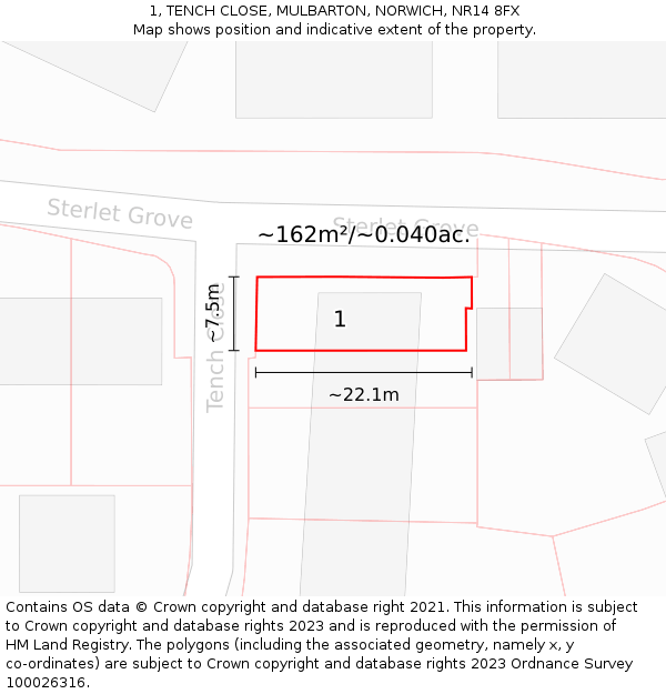 1, TENCH CLOSE, MULBARTON, NORWICH, NR14 8FX: Plot and title map