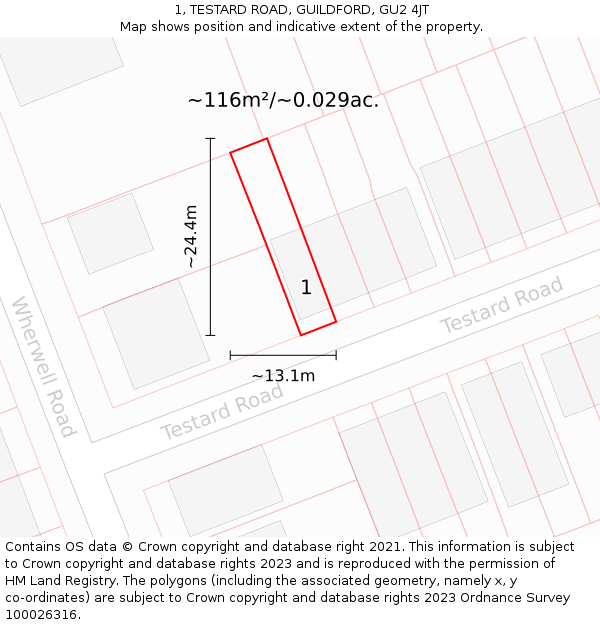 1, TESTARD ROAD, GUILDFORD, GU2 4JT: Plot and title map