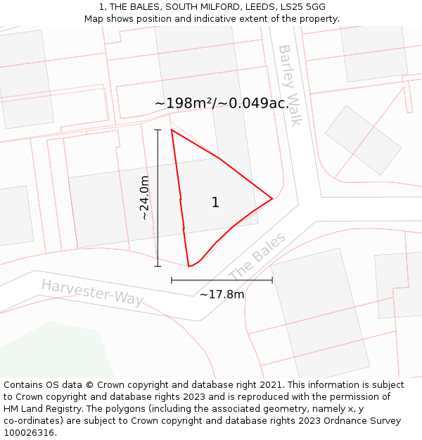 1, THE BALES, SOUTH MILFORD, LEEDS, LS25 5GG: Plot and title map