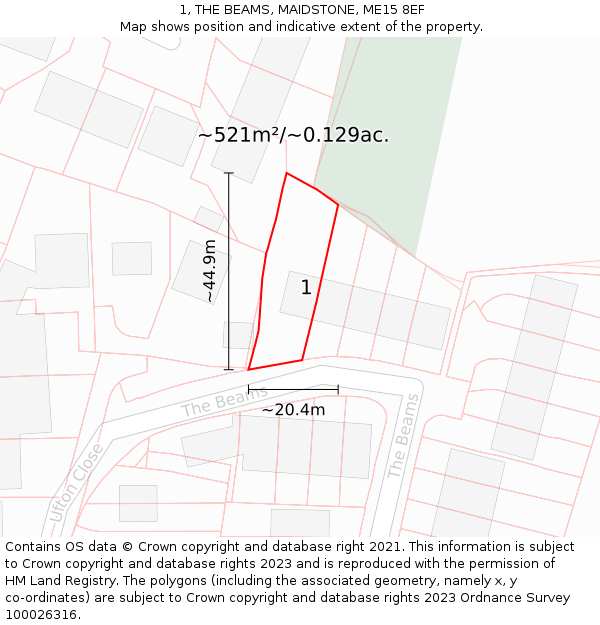 1, THE BEAMS, MAIDSTONE, ME15 8EF: Plot and title map