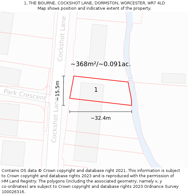 1, THE BOURNE, COCKSHOT LANE, DORMSTON, WORCESTER, WR7 4LD: Plot and title map