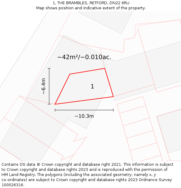 1, THE BRAMBLES, RETFORD, DN22 6RU: Plot and title map