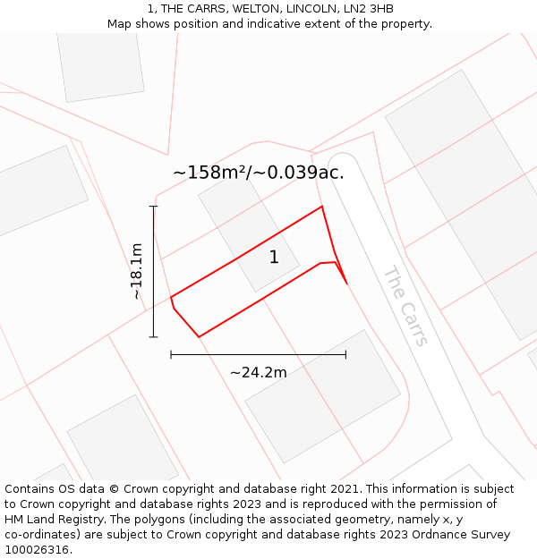 1, THE CARRS, WELTON, LINCOLN, LN2 3HB: Plot and title map