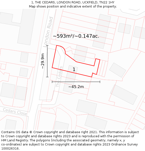 1, THE CEDARS, LONDON ROAD, UCKFIELD, TN22 1HY: Plot and title map