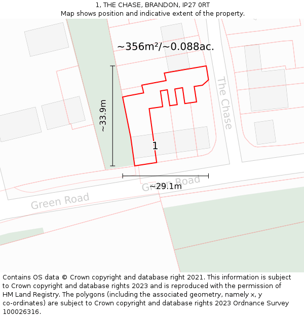 1, THE CHASE, BRANDON, IP27 0RT: Plot and title map