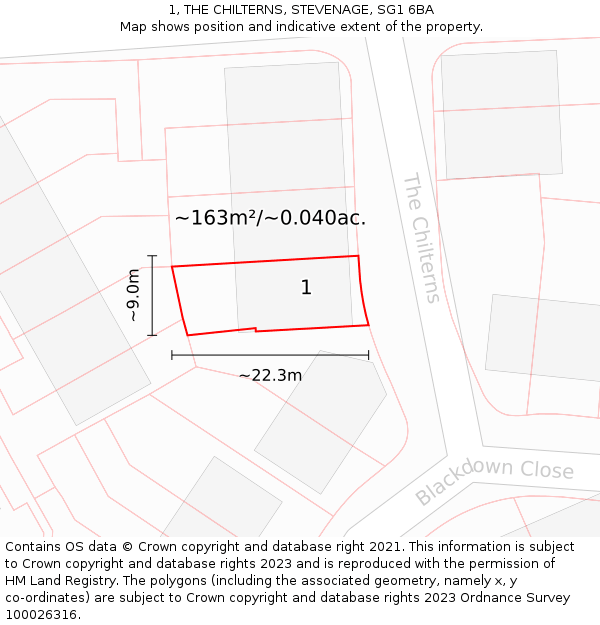 1, THE CHILTERNS, STEVENAGE, SG1 6BA: Plot and title map
